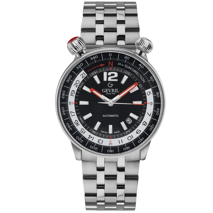 Gevril Wallabout Automatic Black Dial Men's Watch 48561 In Red   / Black