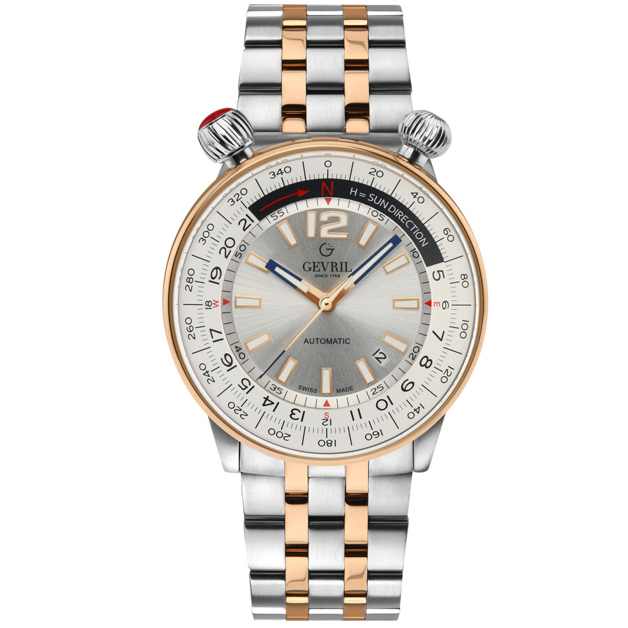 Gevril Wallabout Automatic Silver Dial Men's Watch 48563 In Two Tone  / Blue / Gold Tone / Rose / Rose Gold Tone / Silver