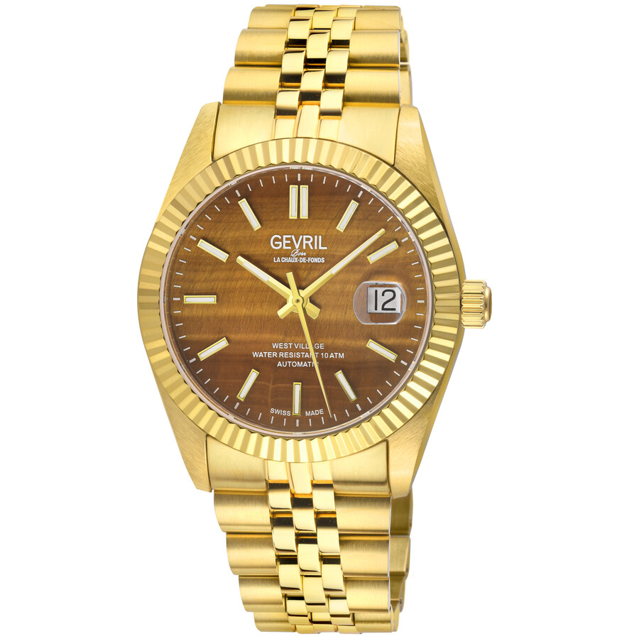 a ge te パール ゴールド 腕時計 Gevril West Village Automatic Brown Dial Men's Watch 48973B