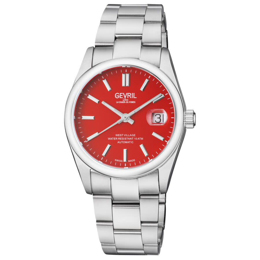 Gevril West Village Automatic Red Dial Mens Watch 48912 In Red