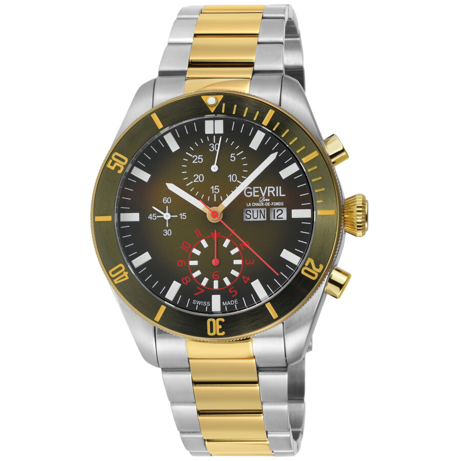 Gevril Yorkville Chronograph Automatic Green Dial Men's Watch 48625b In Two Tone  / Gold Tone / Green / Yellow