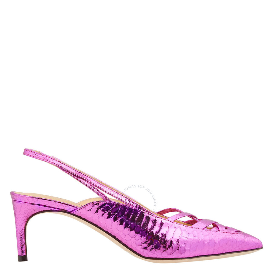 Shop Giannico Fuchsia Amelia 60 Python Slingback Pumps In Red