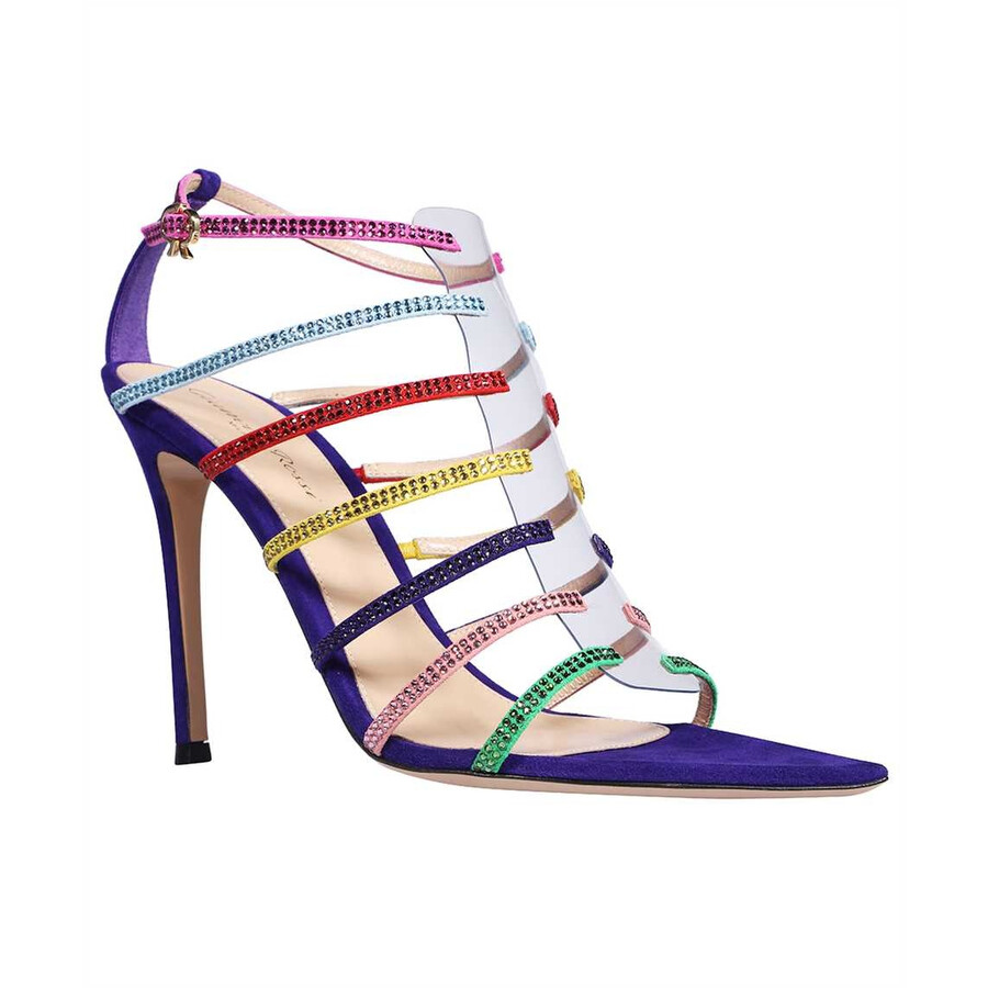 Shop Gianvito Rossi Ladies Multicolored Mirage Strappy Crystal Sandals In Yellow/purple/green