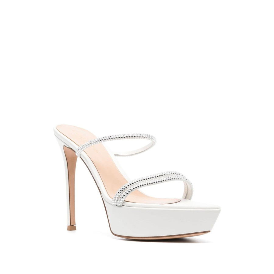 Gianvito Rossi Camoscio Crystal Platform Mule Sandals In White