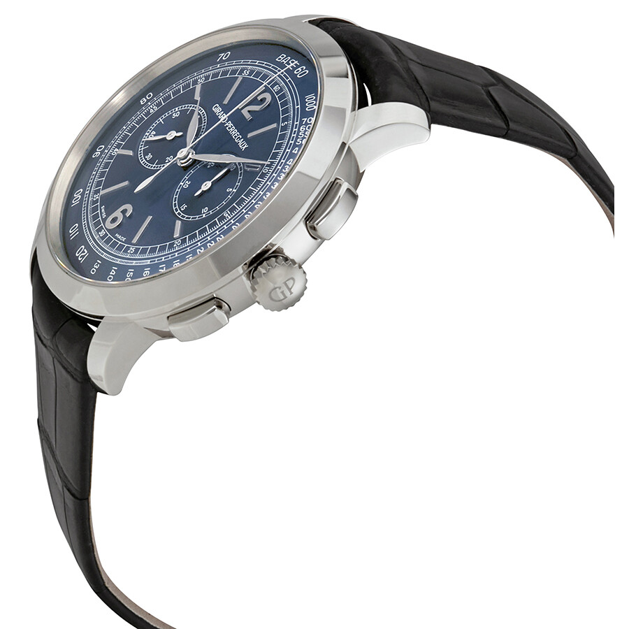 Girard Perregaux 1966 Blue Dial Chronograph Black Leather Men's Watch ...