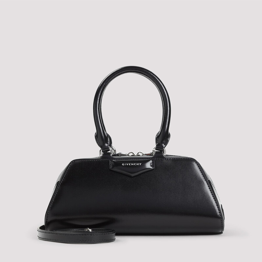 Givenchy Antigona East West Black Mini Handbag With Adjustable And Removable Shoulder Strap And Logo Letterin