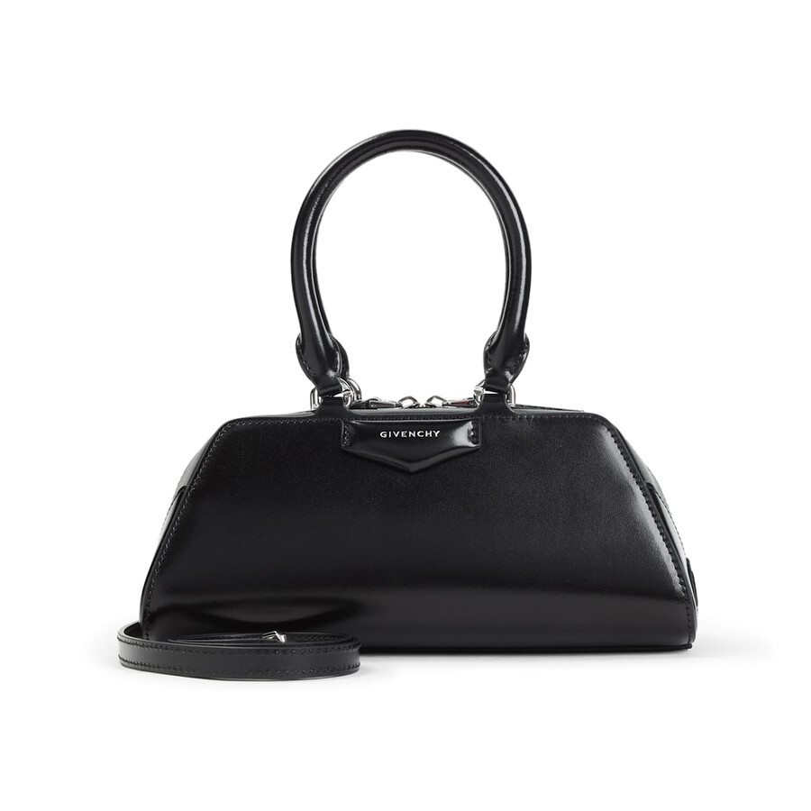 Givenchy Antigona East West Black Mini Handbag With Adjustable And Removable Shoulder Strap And Logo Letterin