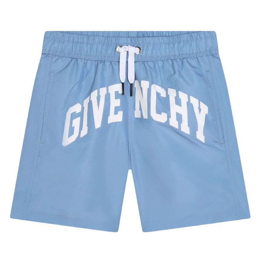 Boys Pale Blue Logo Swim Trunks