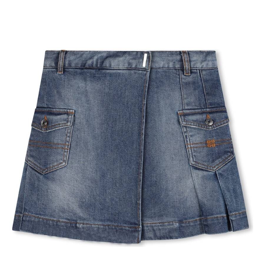 Girls Pleated Cotton Denim Skirt