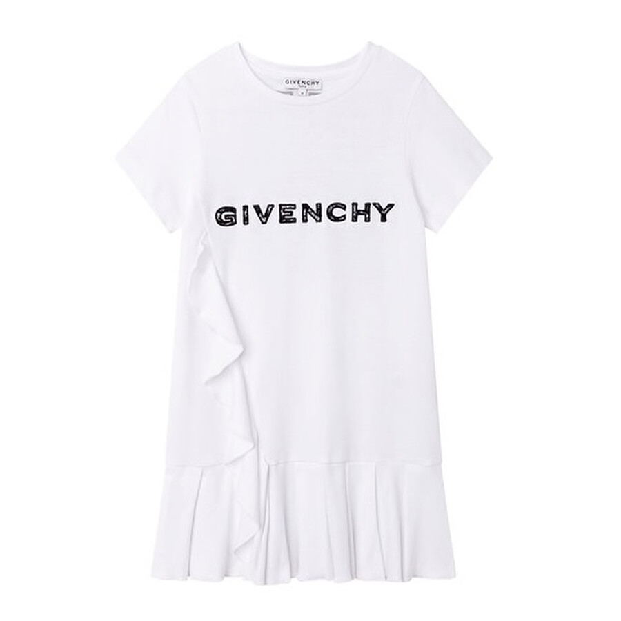Givenchy Girls White Ruffle Lace Logo Cotton Dress, Size 6Y H1220110B