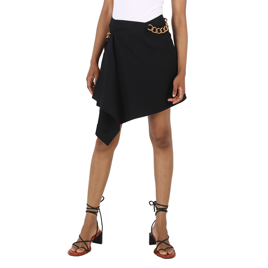 Ladies Black Chain-detail Wrap Mini Skirt