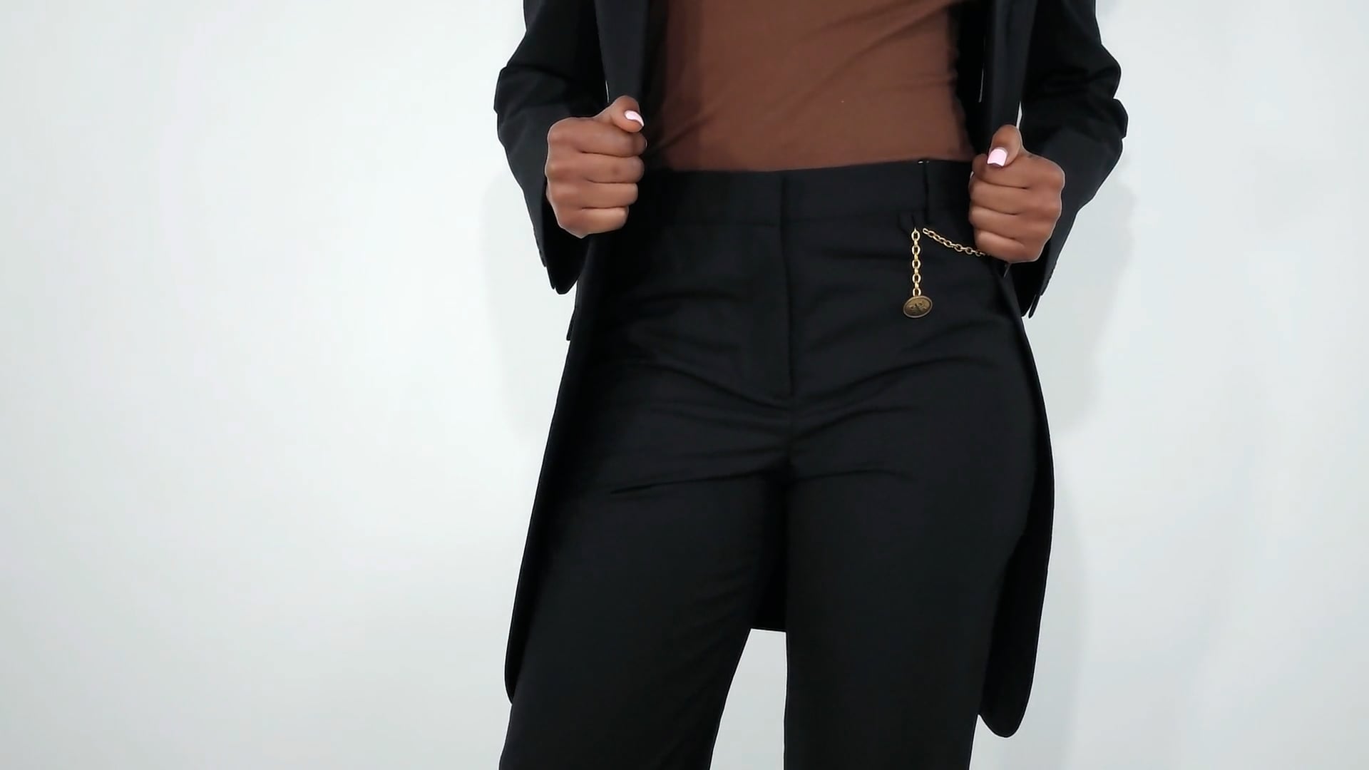 Givenchy Ladies Black Wool Cigarette Chain Trousers