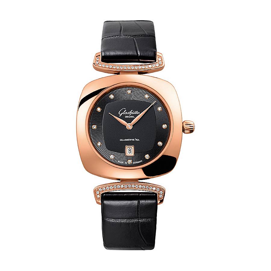 Glashutte Original Pavonina Quartz Diamond Black Dial Ladies Watch 1-03-01-28-05-02