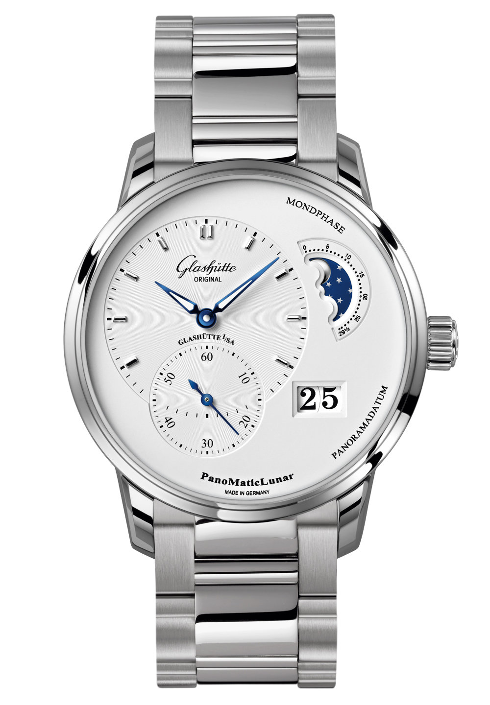 Glashutte PanoMaticLunar Automatic Silver Dial Men's Watch 1-90-02-42-32-24