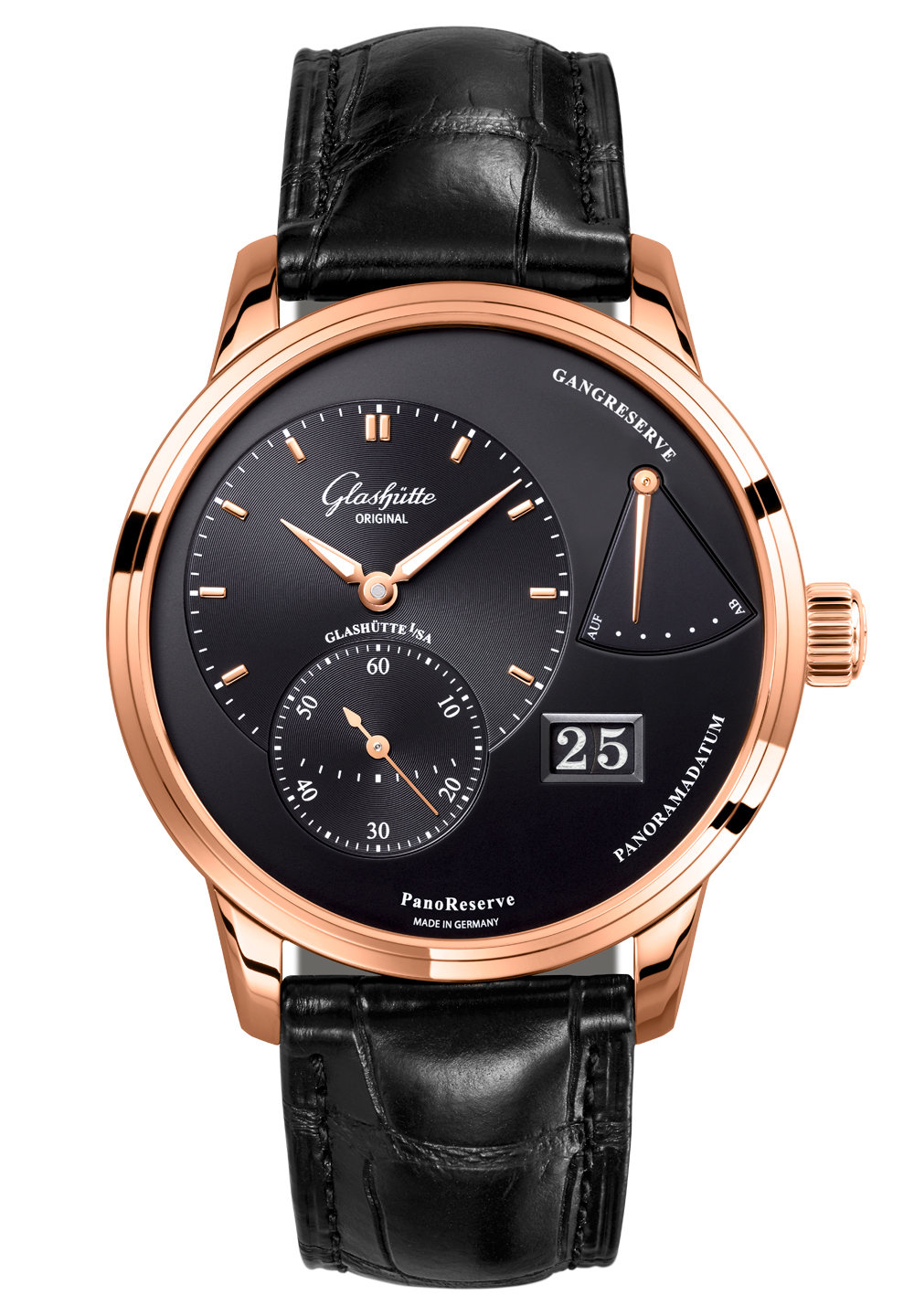 Glashutte PanoReserve Manual Wind Black Dial Men's Watch 1-65-01-29-15-30