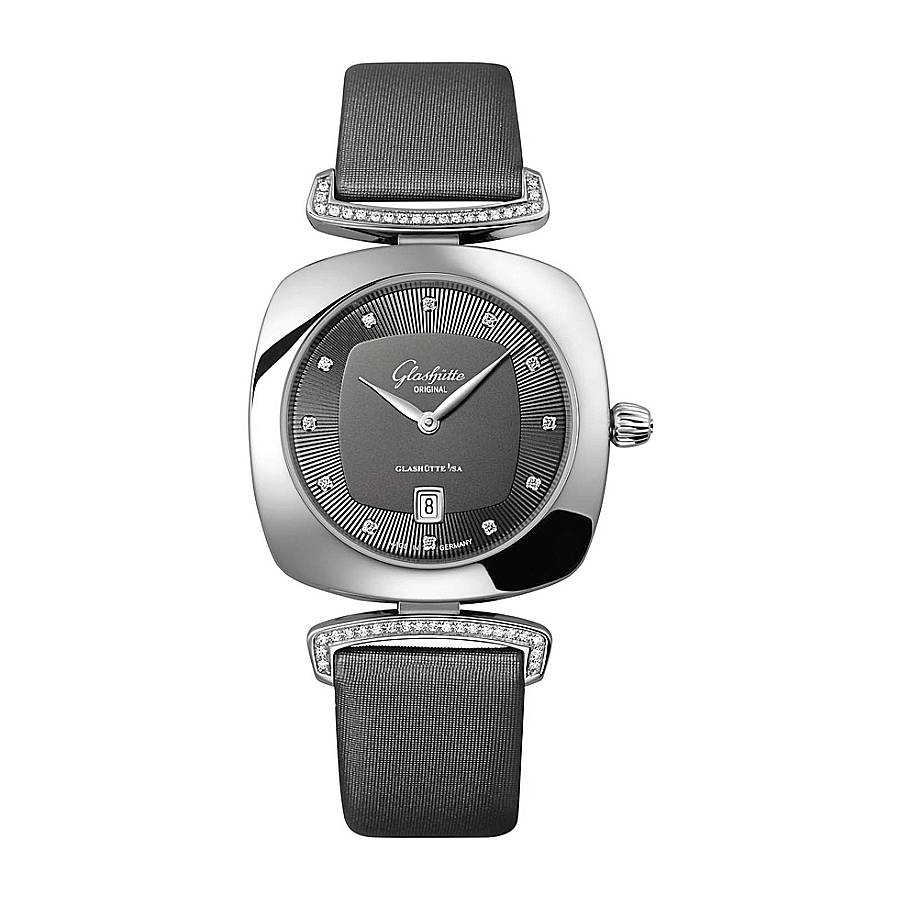 Glashutte Pavonina Gray Dial Satin Diamond Ladies Watch 1-03-01-06-12-02