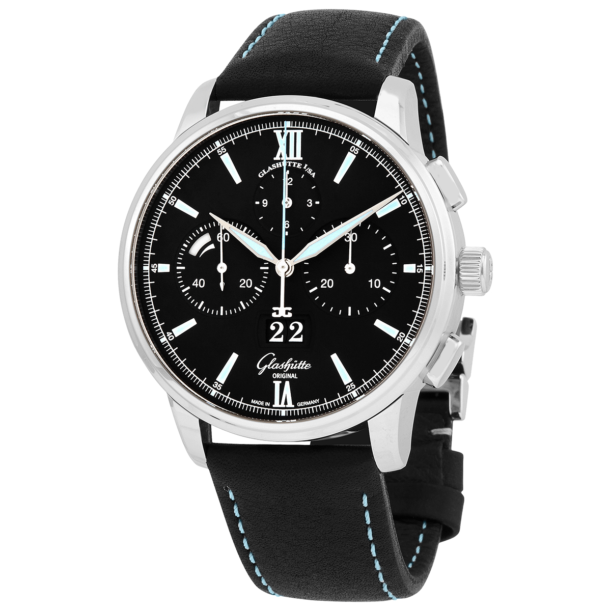 Glashutte Senator Chronograph Panorama Date Automatic Black Dial Men's Watch 1-37-01-03-02-55