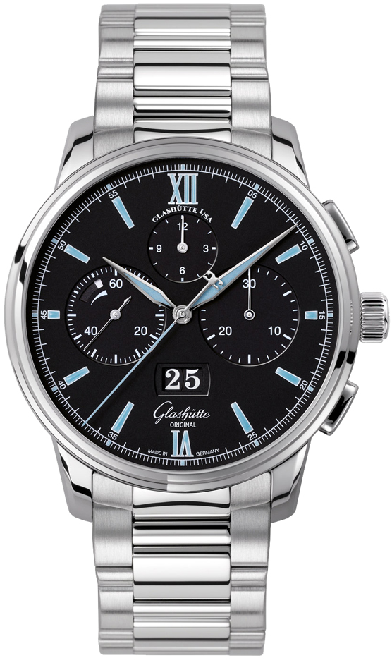 Glashutte Senator Chronograph Panorama Date Automatic Black Dial Men's Watch 1-37-01-03-02-70