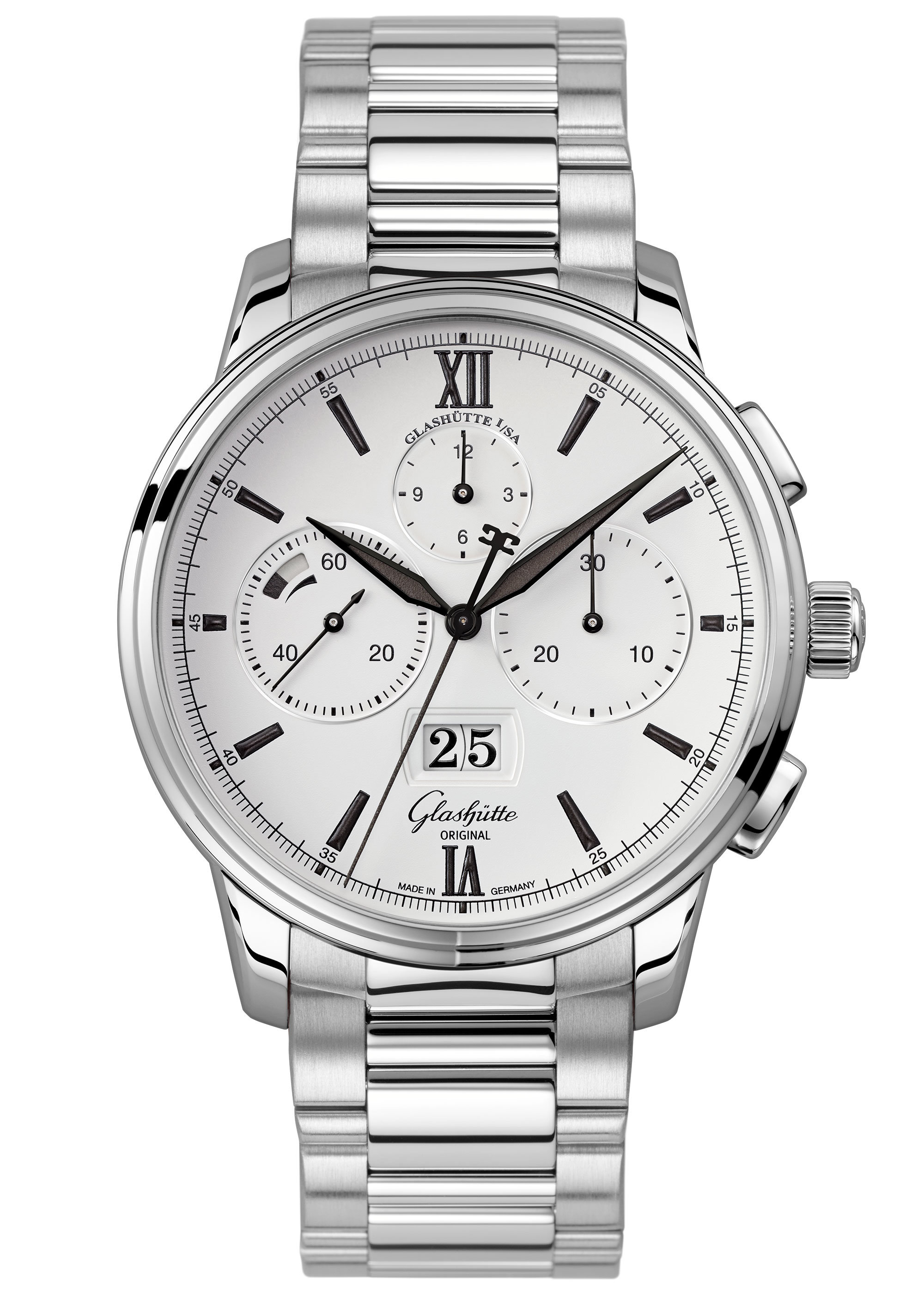 Glashutte Senator Chronograph Panorama Date Automatic White Dial Men's Watch 1-37-01-05-02-70