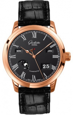 Glashutte Senator Perpetual Calendar Black Dial 18K Rose Gold Automatic Men's Watch 100-02-25-05-05