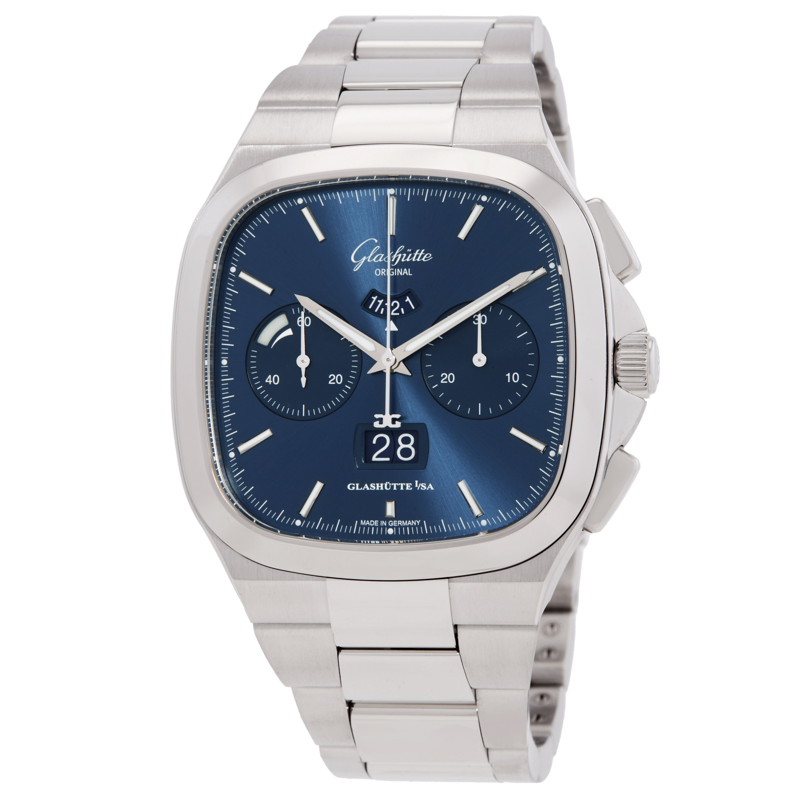 Glashutte Seventies Chronograph Panorama Date Automatic Blue Dial Men's Watch 1-37-02-08-02-70