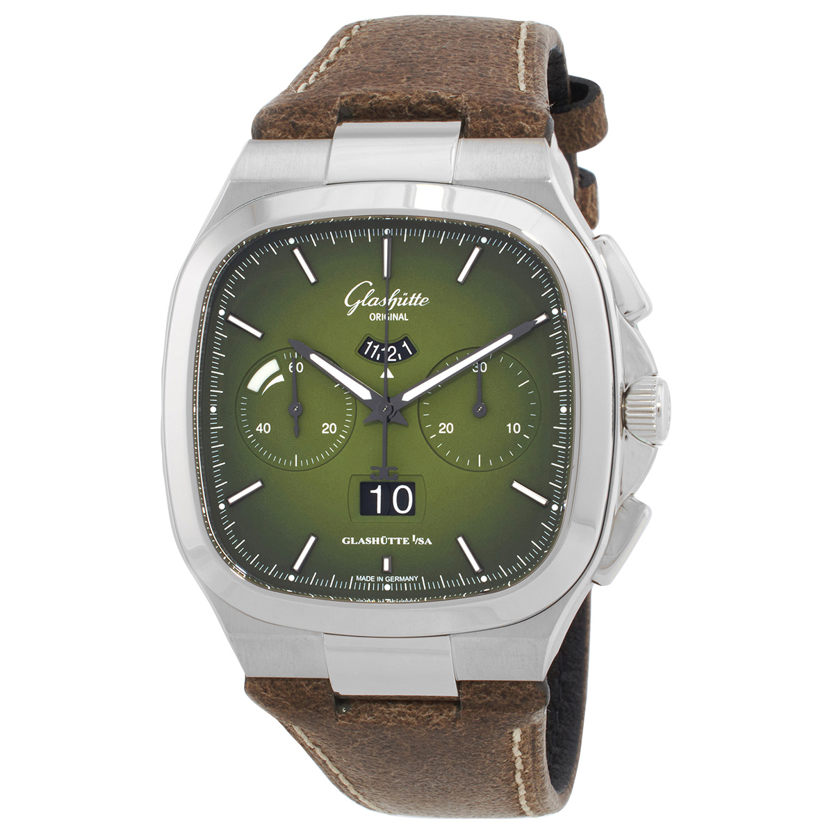 Glashutte Seventies Chronograph Panorama Date Automatic Green Dial Men's Watch 1-37-02-09-02-62