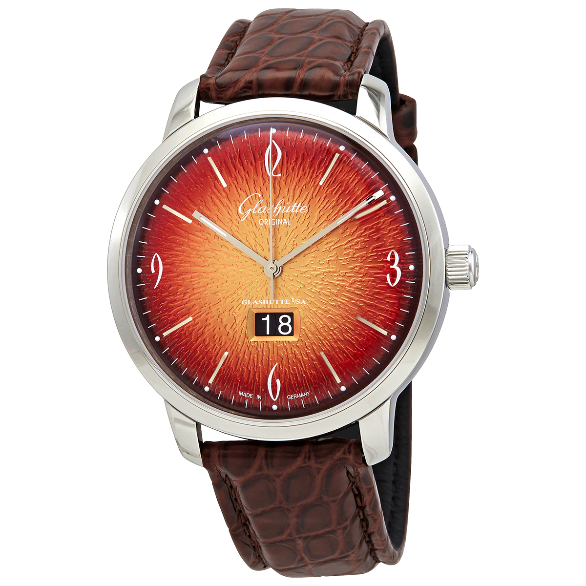 Glashutte Sixties Panorama Date Automatic Orange Dial Men's Watch 2-39-47-09-02-04