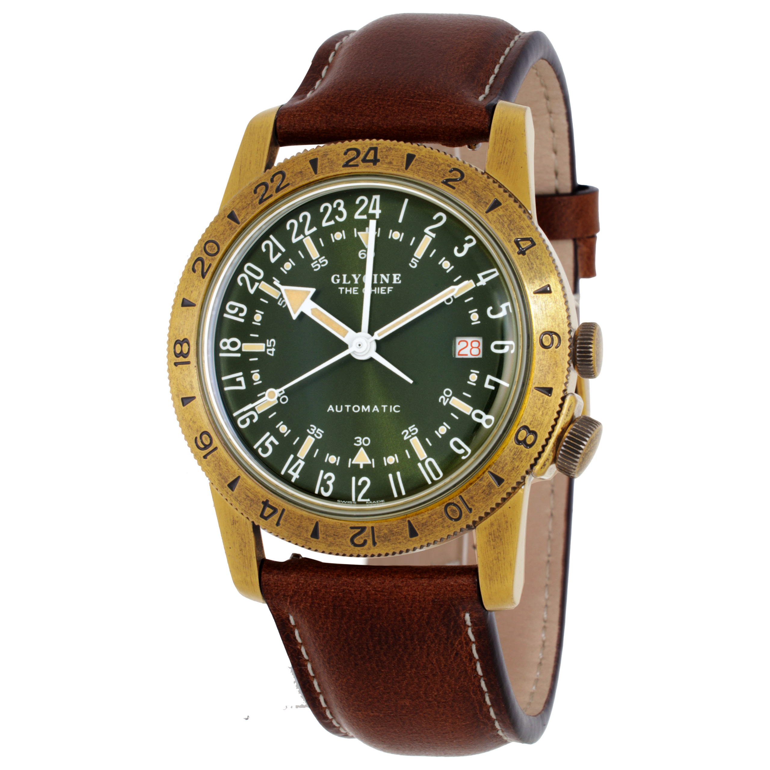 Glycine Airman Vintage The Chief GMT Automatic Green Dial Men's