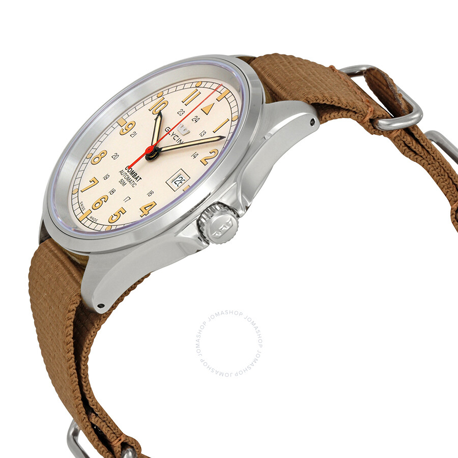 Glycine Combat 7 Beige Dial Automatic Men's Canvas Watch 3898.14T7P.TB3 Combat Glycine