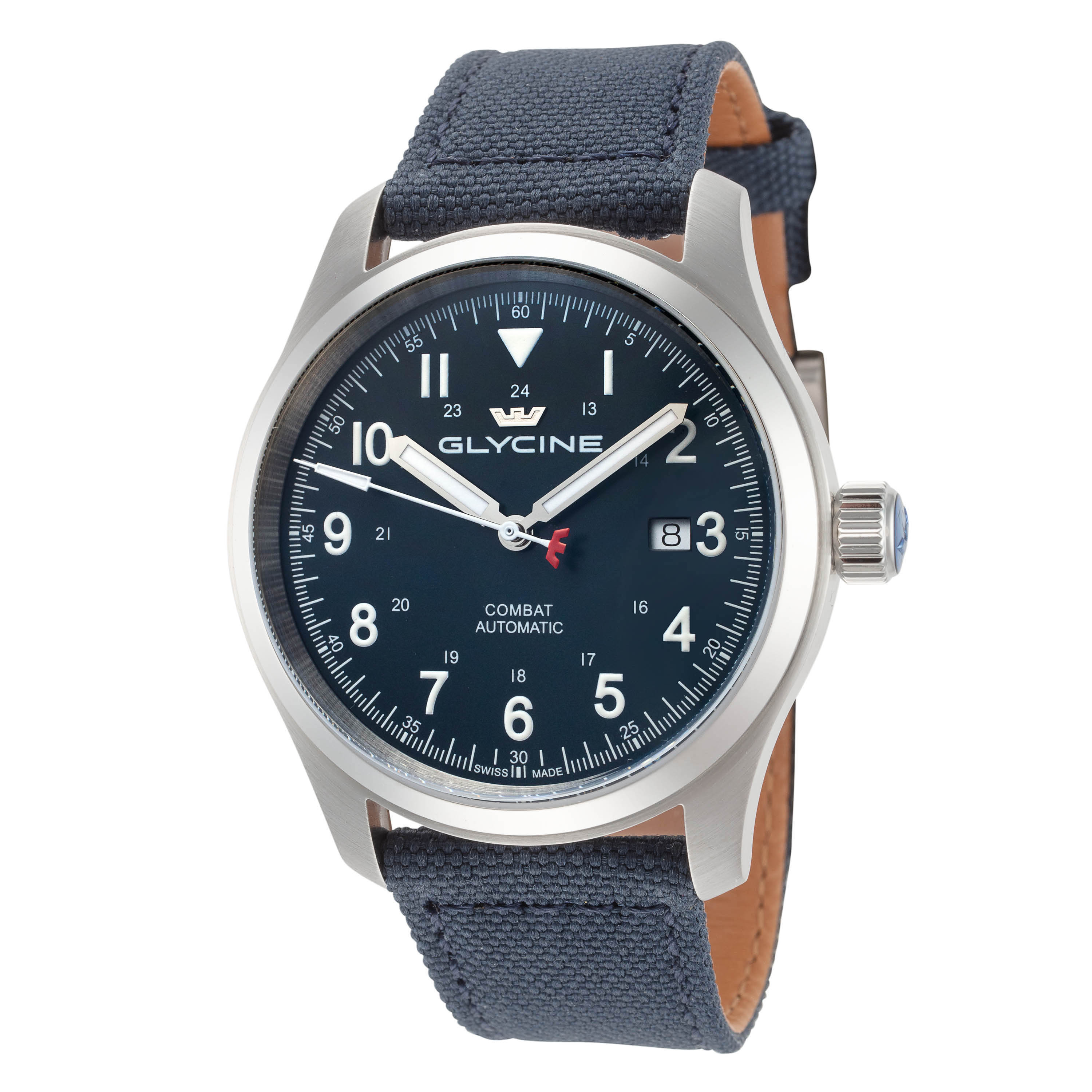 GLYCINE Combat 3868 裏スケ 自動巻き スイス製 メンズ腕時計 Glycine Combat Field Automatic Blue Dial Men's Watch GL0583
