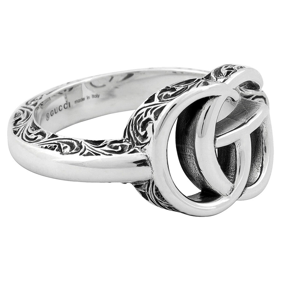 Shop Gucci Aged Silver Double G Marmont Ring In Silver Tone