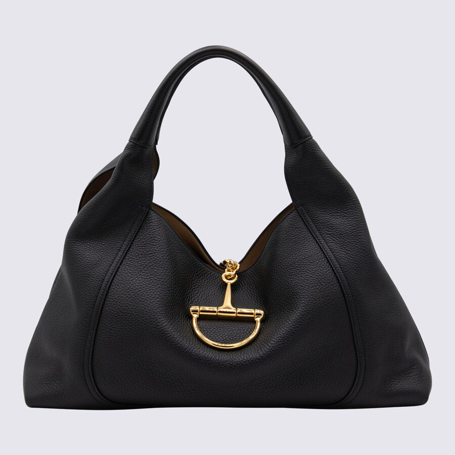 Gucci Black Leather Softbit Maxi Totes In Black