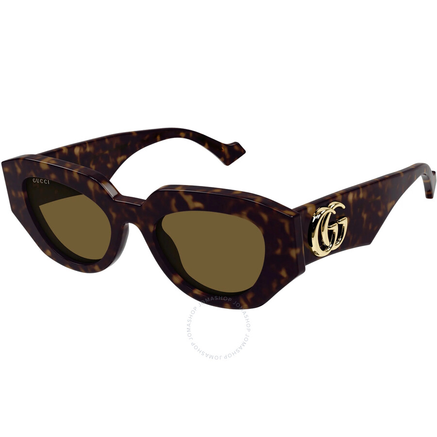 Shop Gucci Brown Geometric Ladies Sunglasses Gg1421s 002 51 In Black / Brown / Grey