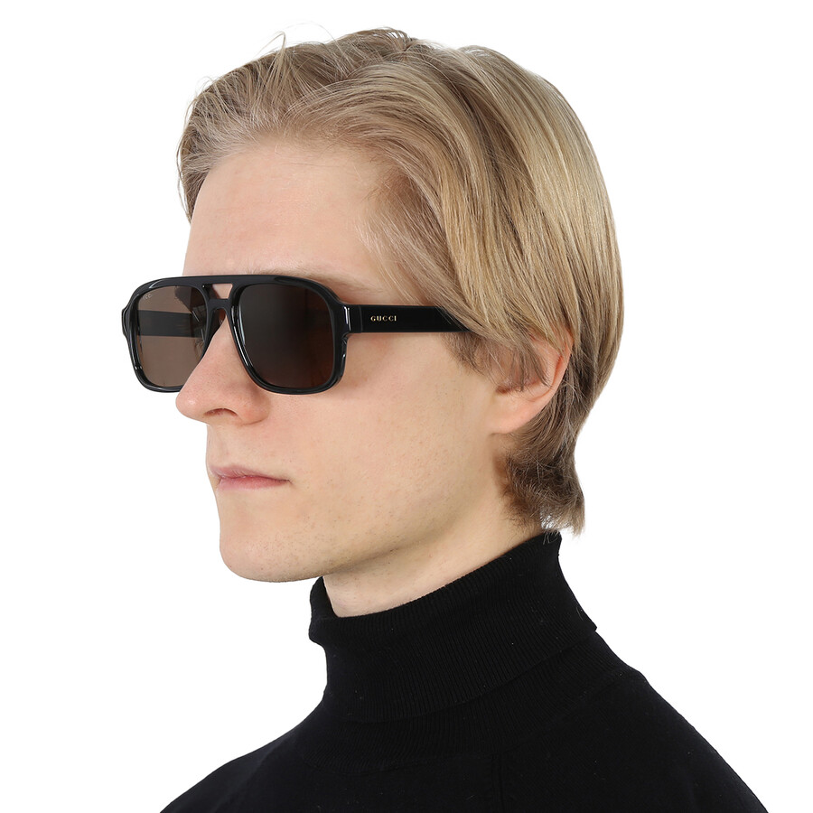 Gucci Brown Navigator Men's Sunglasses Gg1342s 002 59 In Black / Brown