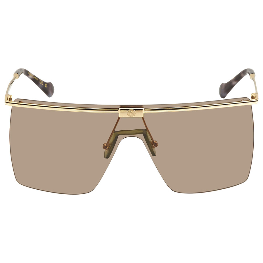 Gucci Brown Shield Men's Sunglasses Gg1096s 002 99 In Brown / Gold