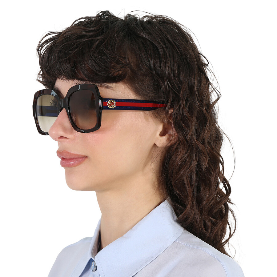 Gucci Brown Square Ladies Sunglasses Gg0036sn 004 54 In Blue / Brown