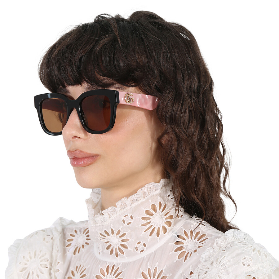 Shop Gucci Brown Square Ladies Sunglasses Gg0998s 005 52 In Black / Brown / Ink / Pink