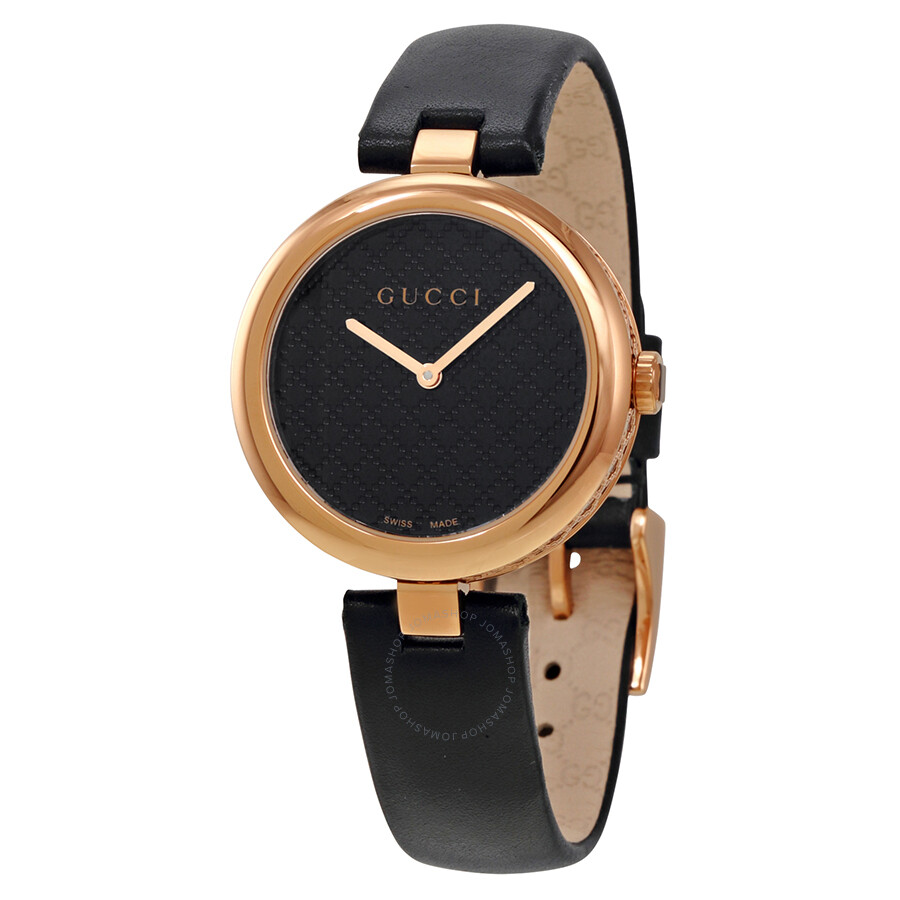 Shop Gucci Diamatissima Black Lacquered Dial Ladies Watch Ya141401 In Black / Gold / Gold Tone / Pink