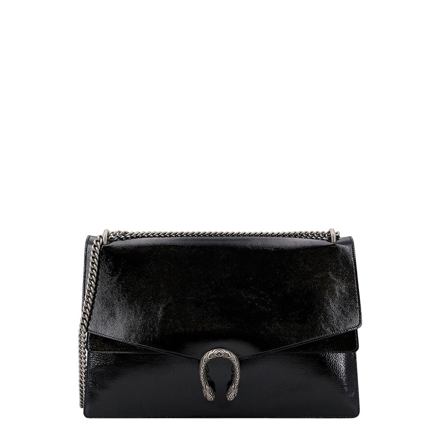 Gucci Large Dionysus Patent Leather Shoulder Bag In Black