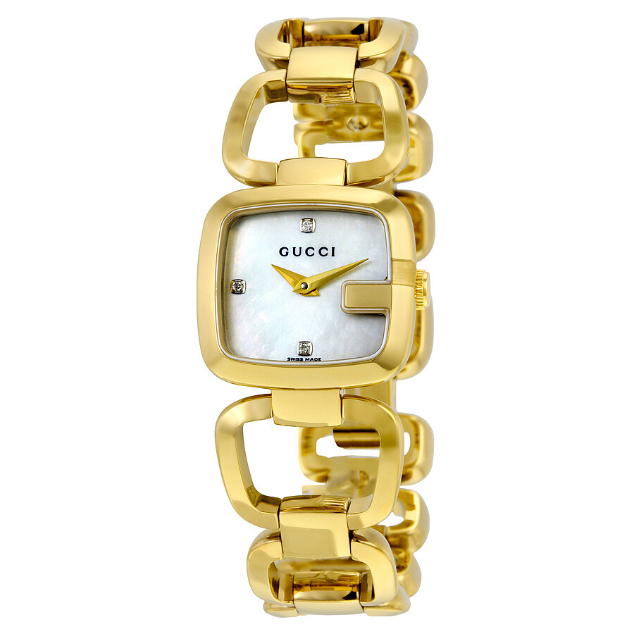 Gucci G-Gucci Mother of Pearl Diamond Dial Gold Tone Ladies Watch ...