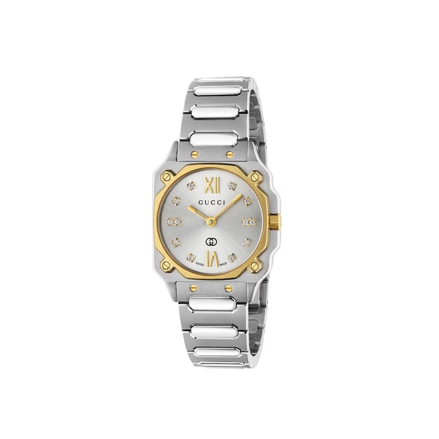 Gucci G-Flat Quartz Diamond Silver Dial Ladies Watch YA166503