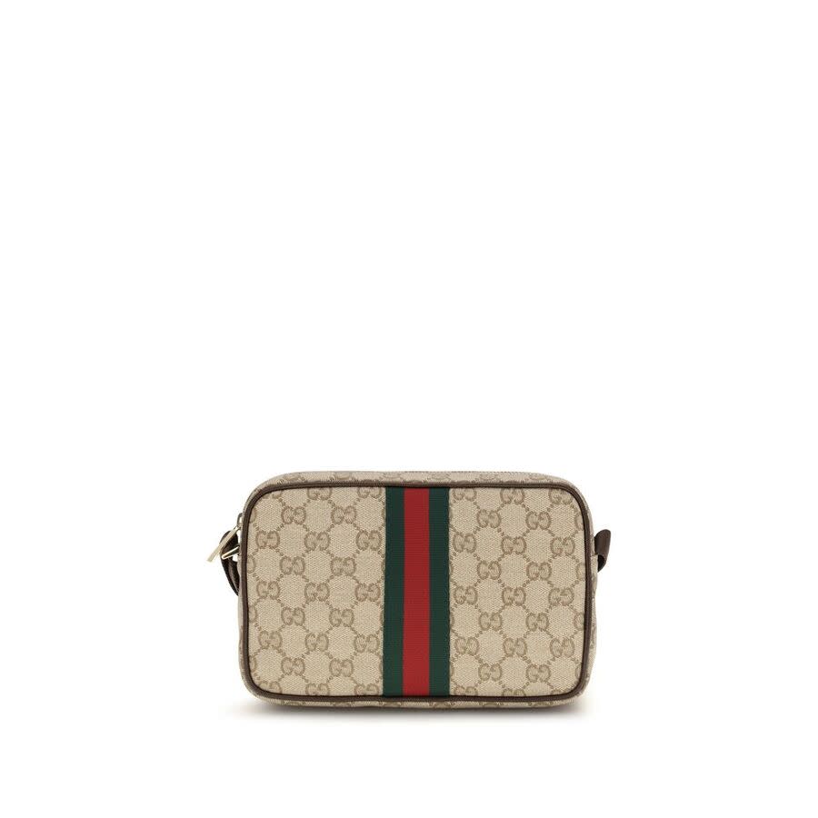 Gucci GG Canvas Web Stripe Shoulder Bag — Beige