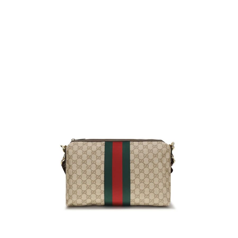 Gucci GG Canvas Web Stripe Shoulder Bag — Beige