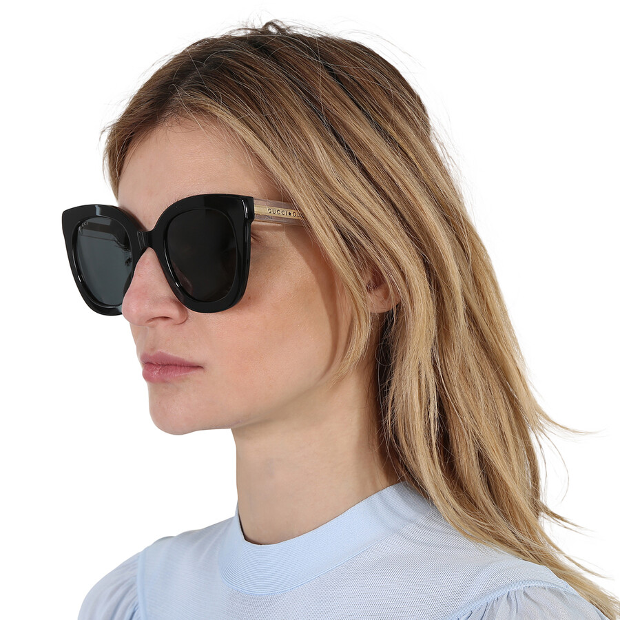 Gucci Grey Cat Eye Ladies Sunglasses Gg0564sn 001 51 In Black / Grey