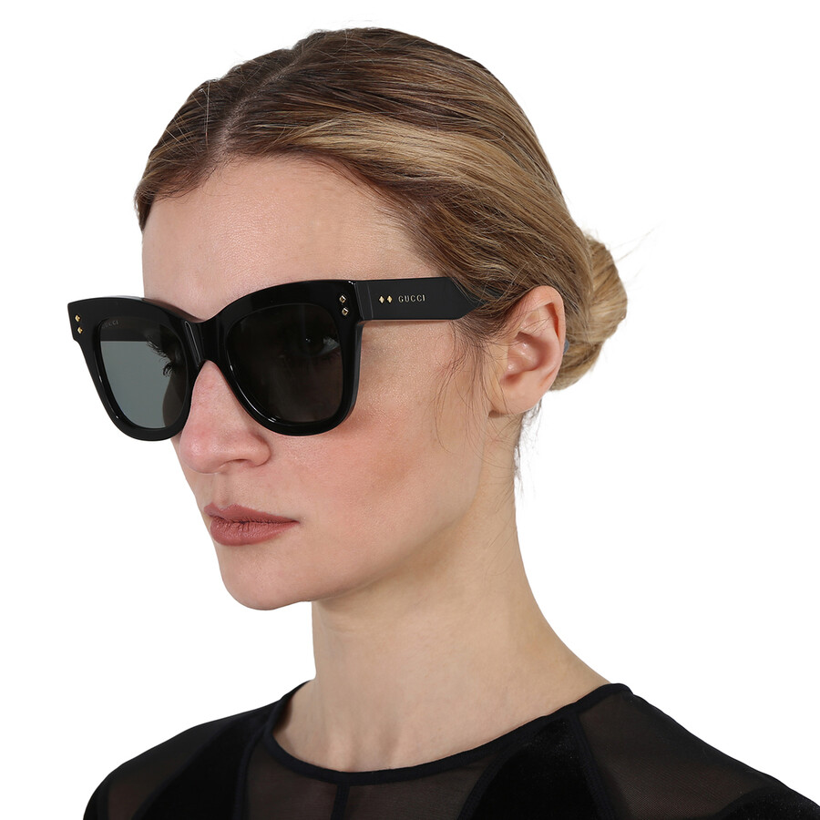 Gucci Gg1082s 001 Butterfly Sunglasses In Black / Grey