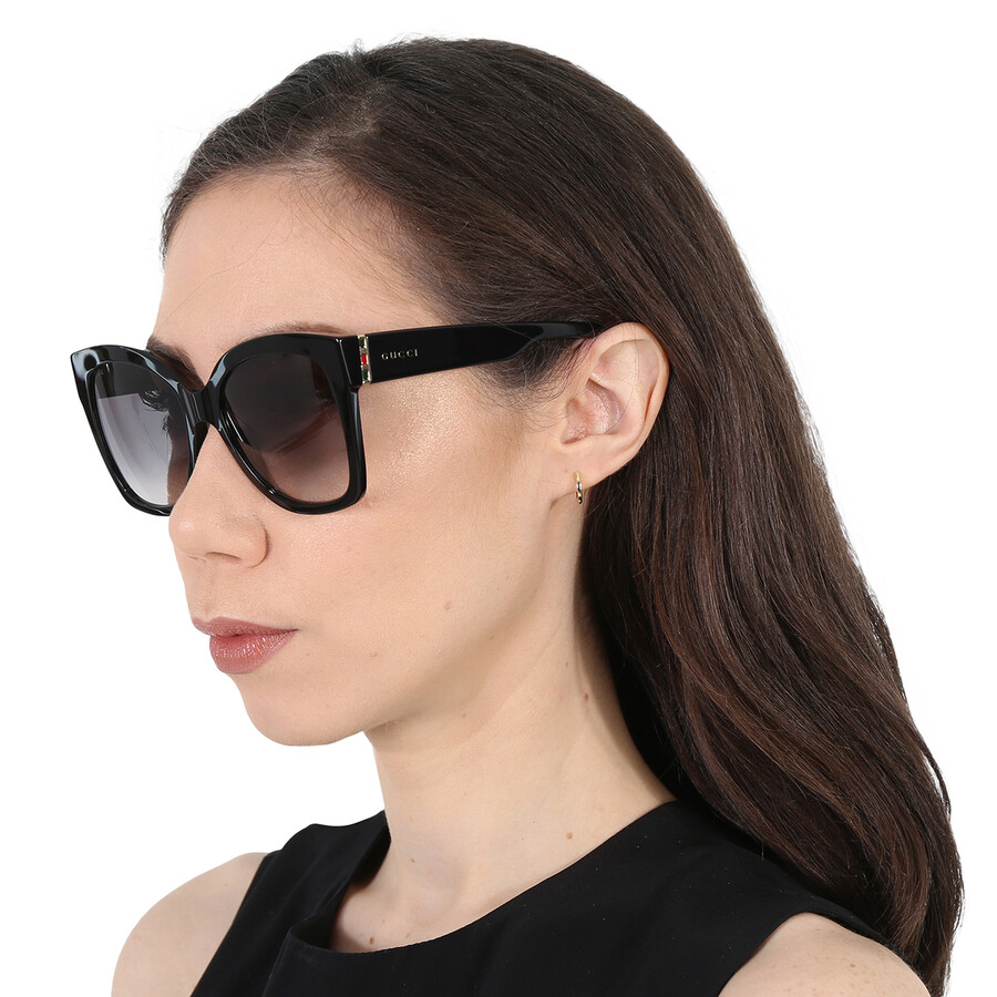 Shop Gucci Grey Gradient Butterfly Ladies Sunglasses Gg0459s 001 54 In Black / Grey