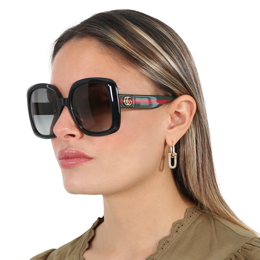 Shop Gucci Grey Gradient Square Ladies Sunglasses Gg0713s 006 55 In Black / Green / Grey