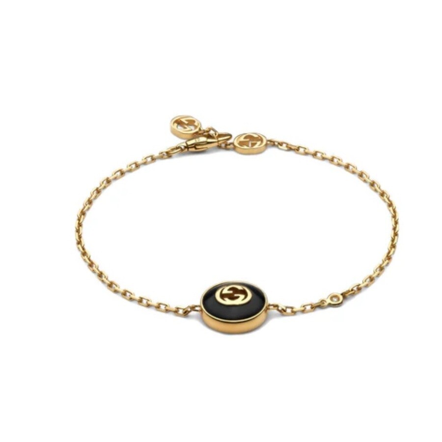 Gucci Interlocking 18ct Yellow Gold Black Onyx Bracelet - Yba786556001 In Black