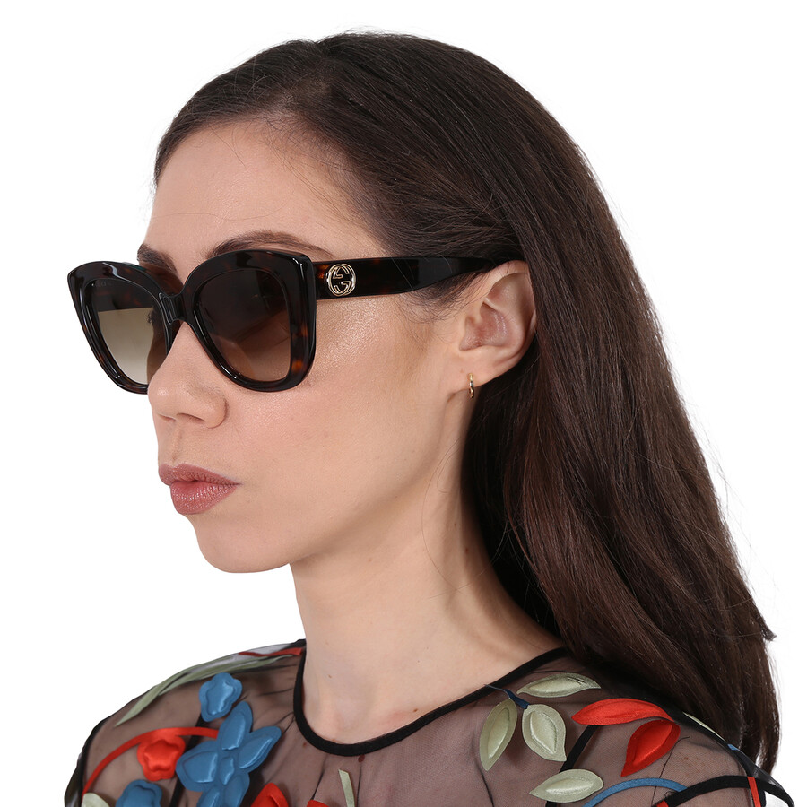 Gucci Light Brown Butterfly Ladies Sunglasses Gg0327s 002 52 In Brown