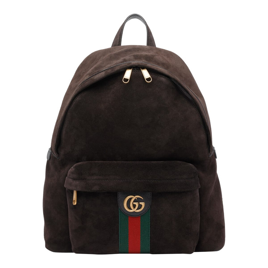 Gucci Men Dark Brown Suede Medium Ophidia Backpack In Brown